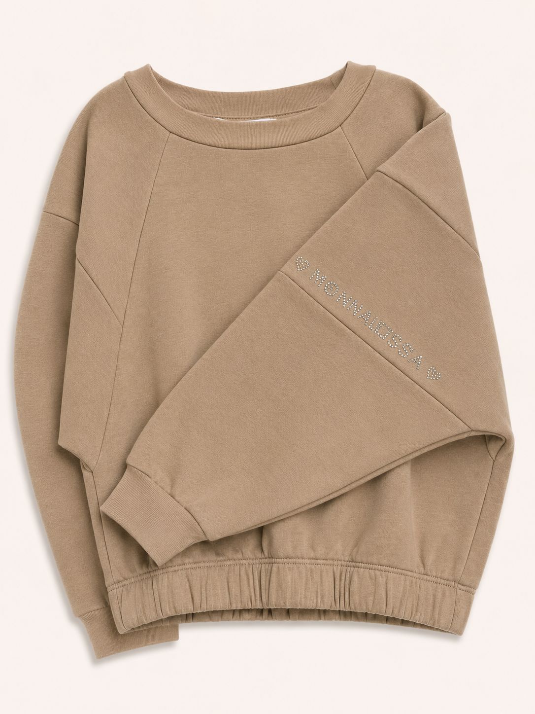 Polera beige letras en cristales - Miniatura 2