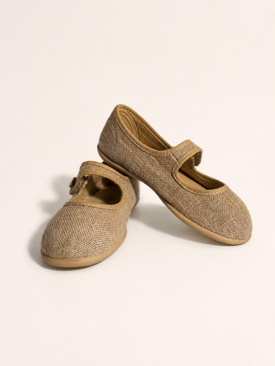 Merceditas beige doradas con velcro - Miniatura 3