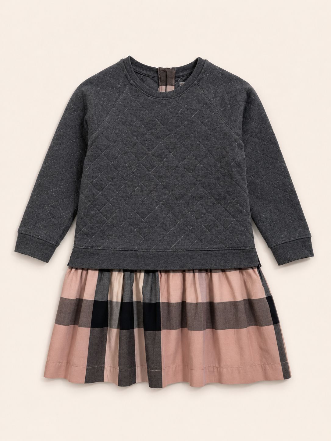 Vestido Jersey plomo falda con tramado rosa