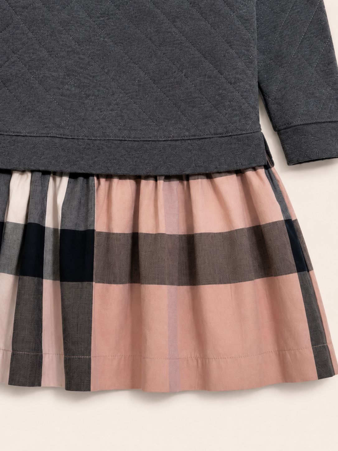 Vestido Jersey plomo falda con tramado rosa - Miniatura 2